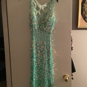 Precious Formals Turquoise Sequin Gown